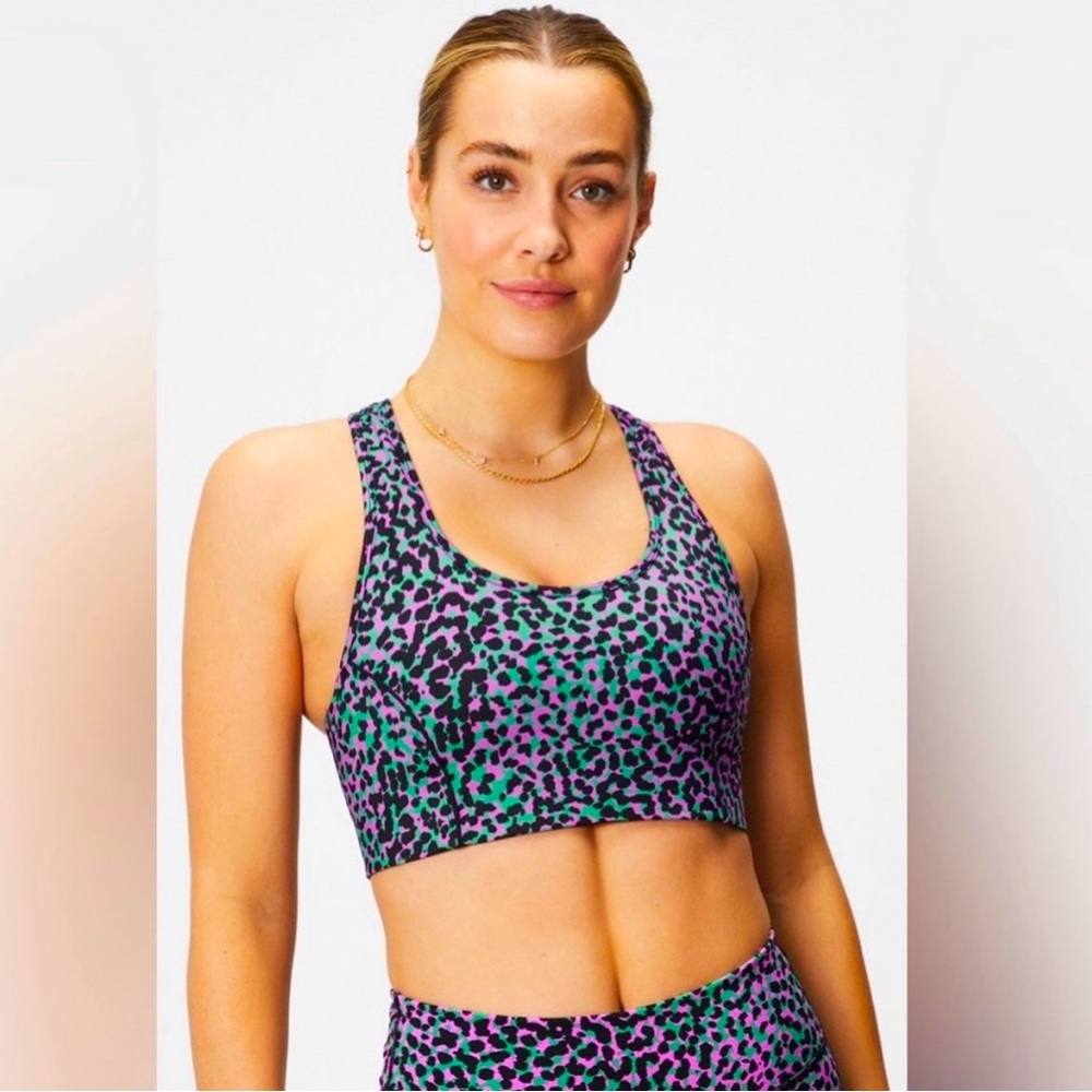 Fabletics Leopard Print On The Go Medium Impact Sports Bra w/ Matching Leggings